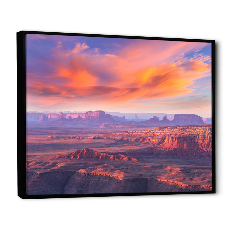 Monument Valley Sunset - paysages, reproduction sur toile, H 12 po x l 20 po x P 1 po, Cadre flottant noir