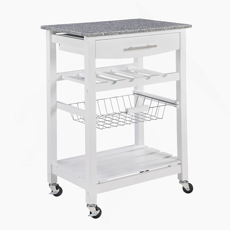 Chariot de service mobile à roulettes pour îlot de cuisine avec tiroir inférieur et panier de rangement coulissant en métal