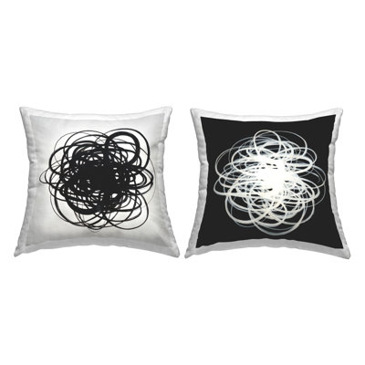 Coussin noir et blanc à motif de gribouillis imprimé par KC Haxton (ensemble de 2)