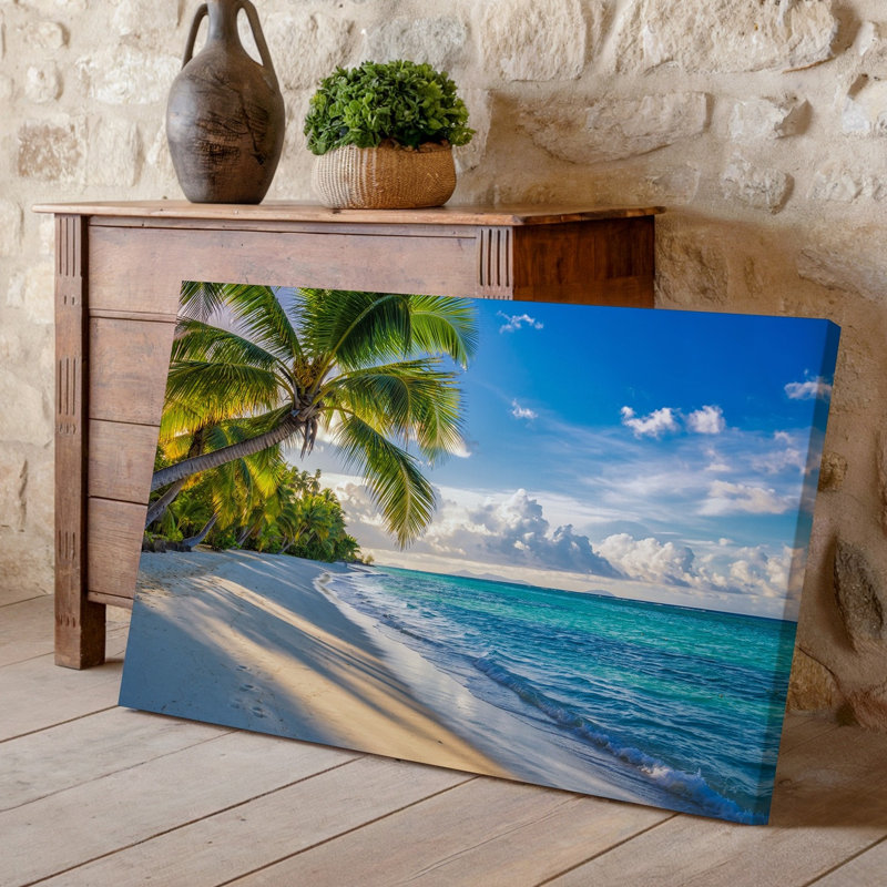 Toile, scène sereine de plage tropicale avec sable blanc doux, art mural Laping at Clear Turquoise Waters, H 30 po x l 30 po