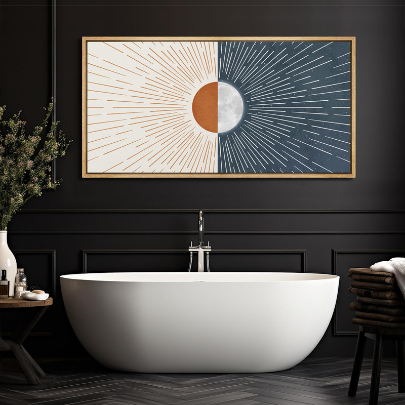 Sun and Moon Radiant Dawn Abstract Sunburst, reproduction d'art sur toile, H 30 po x l 60 po, Naturel