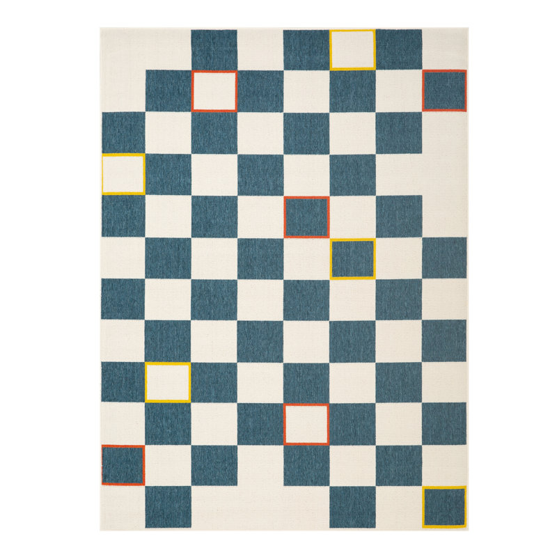 Tapis intérieur / extérieur en polypropylène à carreaux Evette Rios Post-Modern, Rectangulaire 2 pi x 3 pi