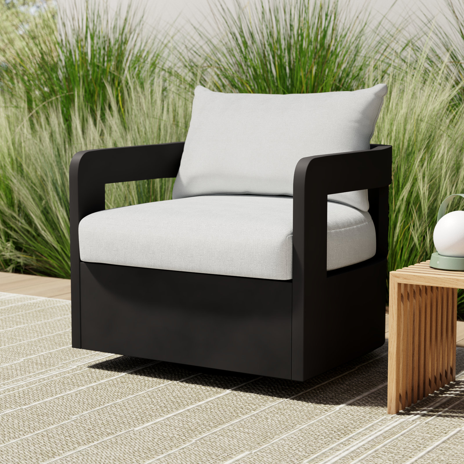 Ewan Swivel Patio Lounge Chair, Alessi Linen, Bronze