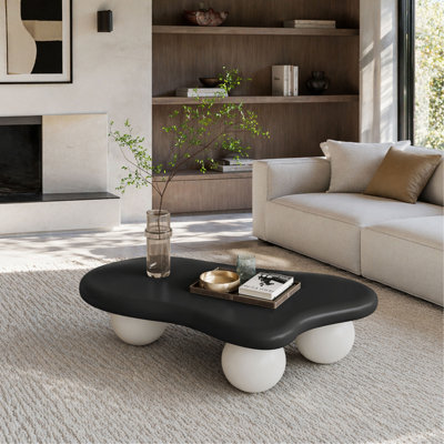 Table basse de 40 pouces en forme de nuage avec 3 pieds sphériques sphériques, table d'appoint multifonctionnelle noire pour salon, chambre à coucher, appartement, bureau à domicile, assemblage facile