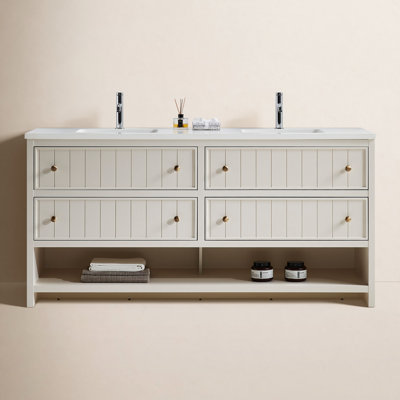 Rennes 72" Creamy White Plywood Bathroom Vanity With Engineered Quartz Top