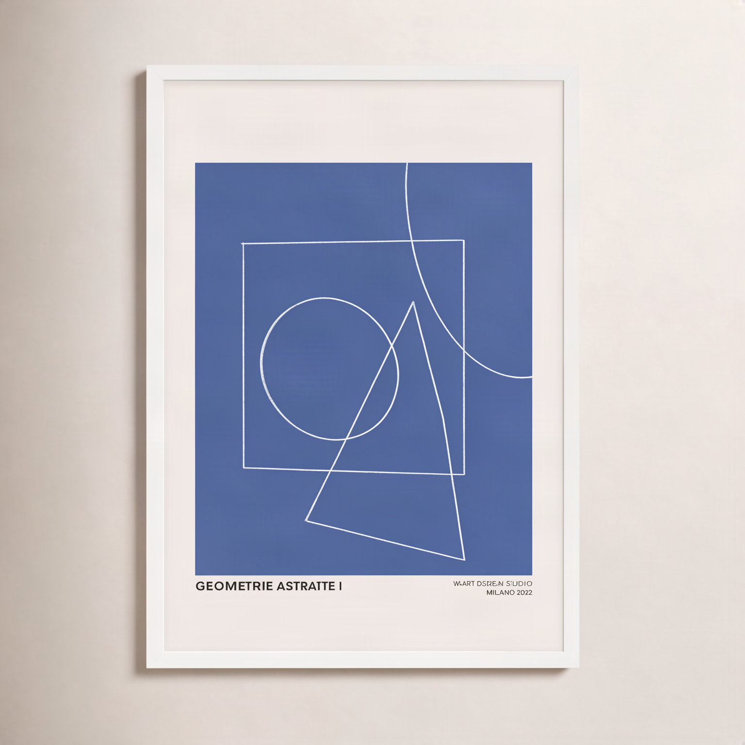 Caila "Geometric Abstraction in Blue" Print, 25" H x 17.5" W x 1.25"D, White