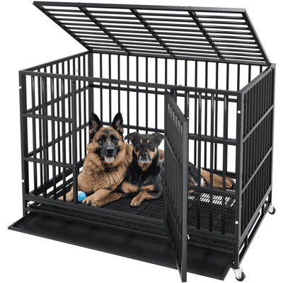  Adrihana 48/42/38 Inch Heavy Duty Dog Crate Cage with Lockable Wheels, Large Dog Kennel Indoor with Removable Tray
