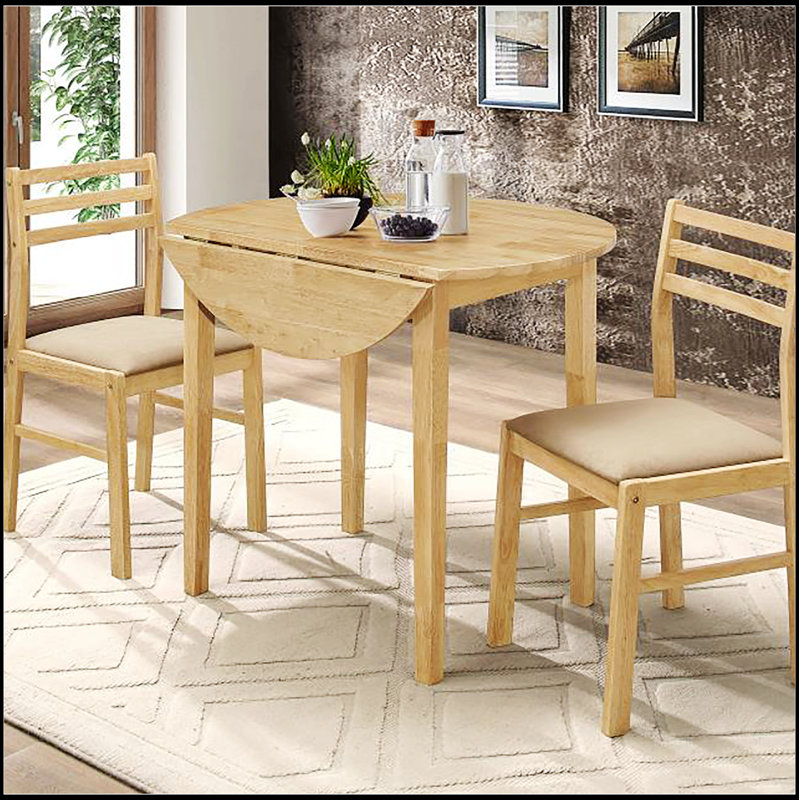 Ensemble de salle à manger naturel et brun clair 3 pièces avec abattant, parfait pour les petits espaces et les repas confortables