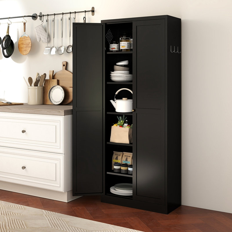 Armoire de cuisine 72 po en métal noir avec portes