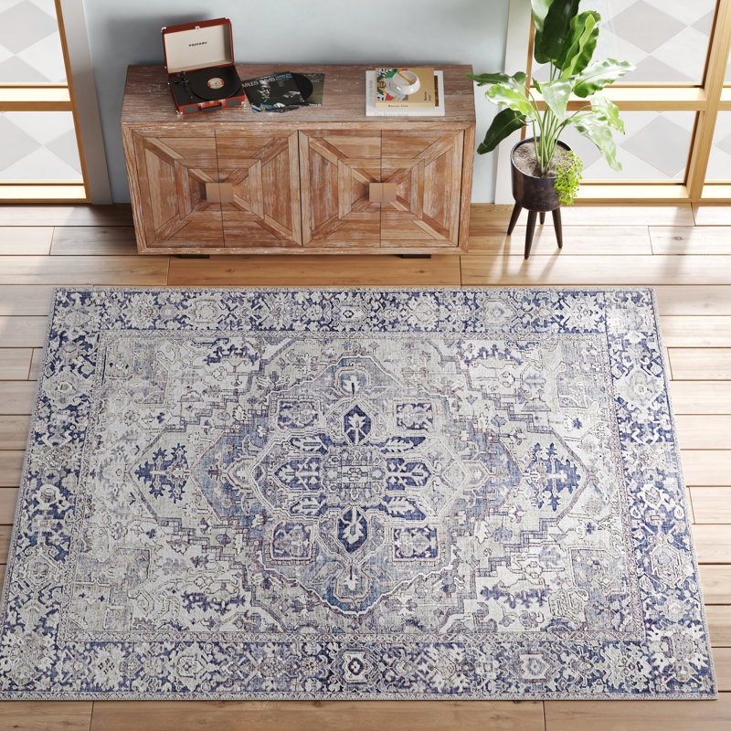Tapis oriental gris / ivoire tissé à la machine, Rectangle de 7 pi 6 po x 9 pi 6 po