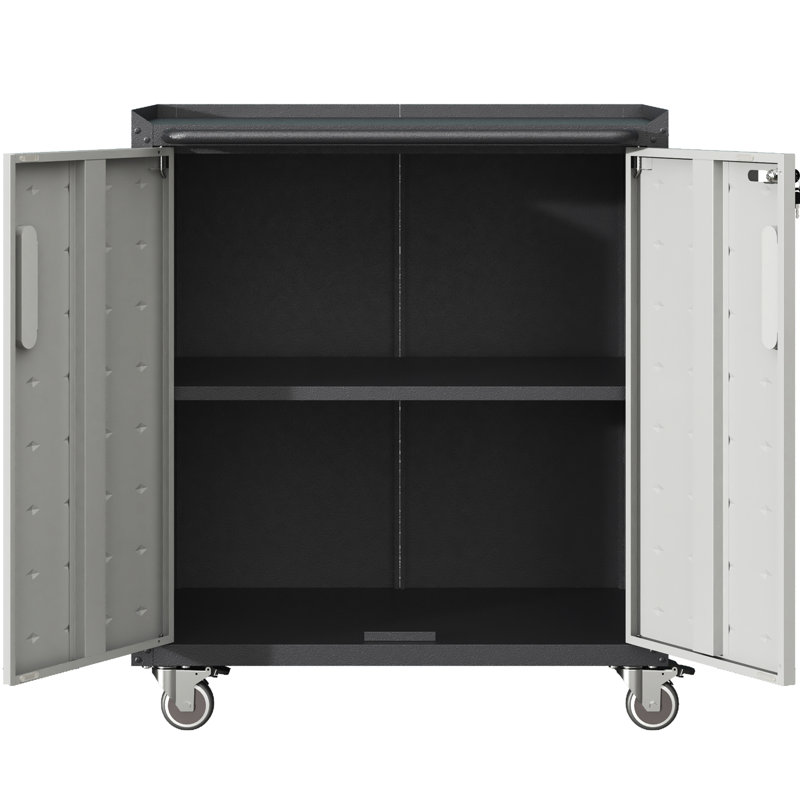 Armoire utilitaire en métal robuste avec roulettes - spacieuse pour le garage et la maison. Tablettes réglables, antirouille. Noir et gris Roulant pour atelier de l 29,06 po x P 16,75 po, H 34,29 po, spacieux, réglable et plus
