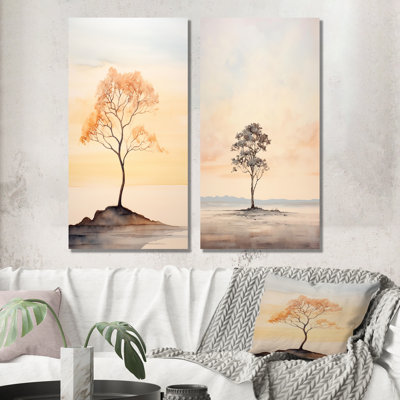 Ensemble de 2 décorations murales beige solitude beauté - arbres