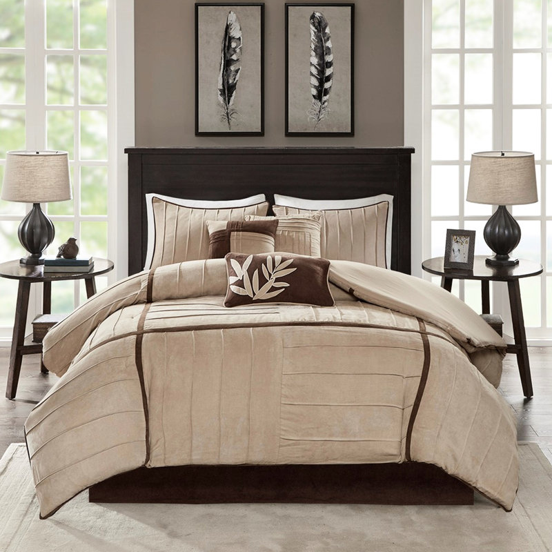 Faux Suede Comforter Beige Full - 100% Comfort Bedding Warm And Inviting, Full Comforter + 6 of Additional Pieces Included