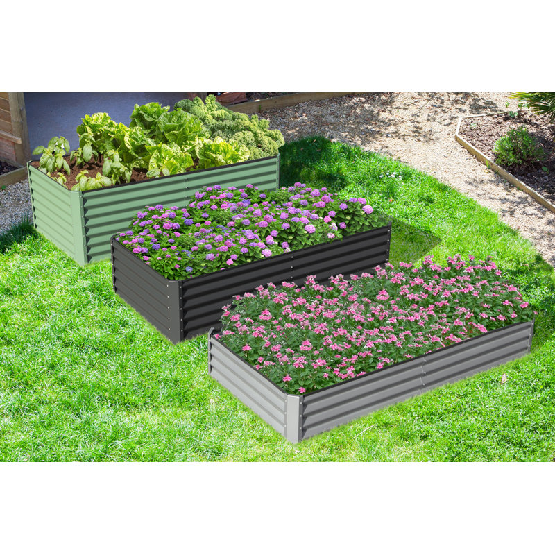 Lit de jardin surélevé en métal Sacia, H 11,81 po x l 70,87 po x P 35,43 po, Gris