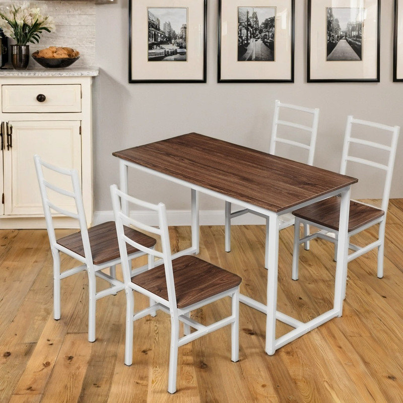 Ensemble repas 5 pièces avec dossiers profilés, table peu encombrante et sièges confortables, Brun / Blanc