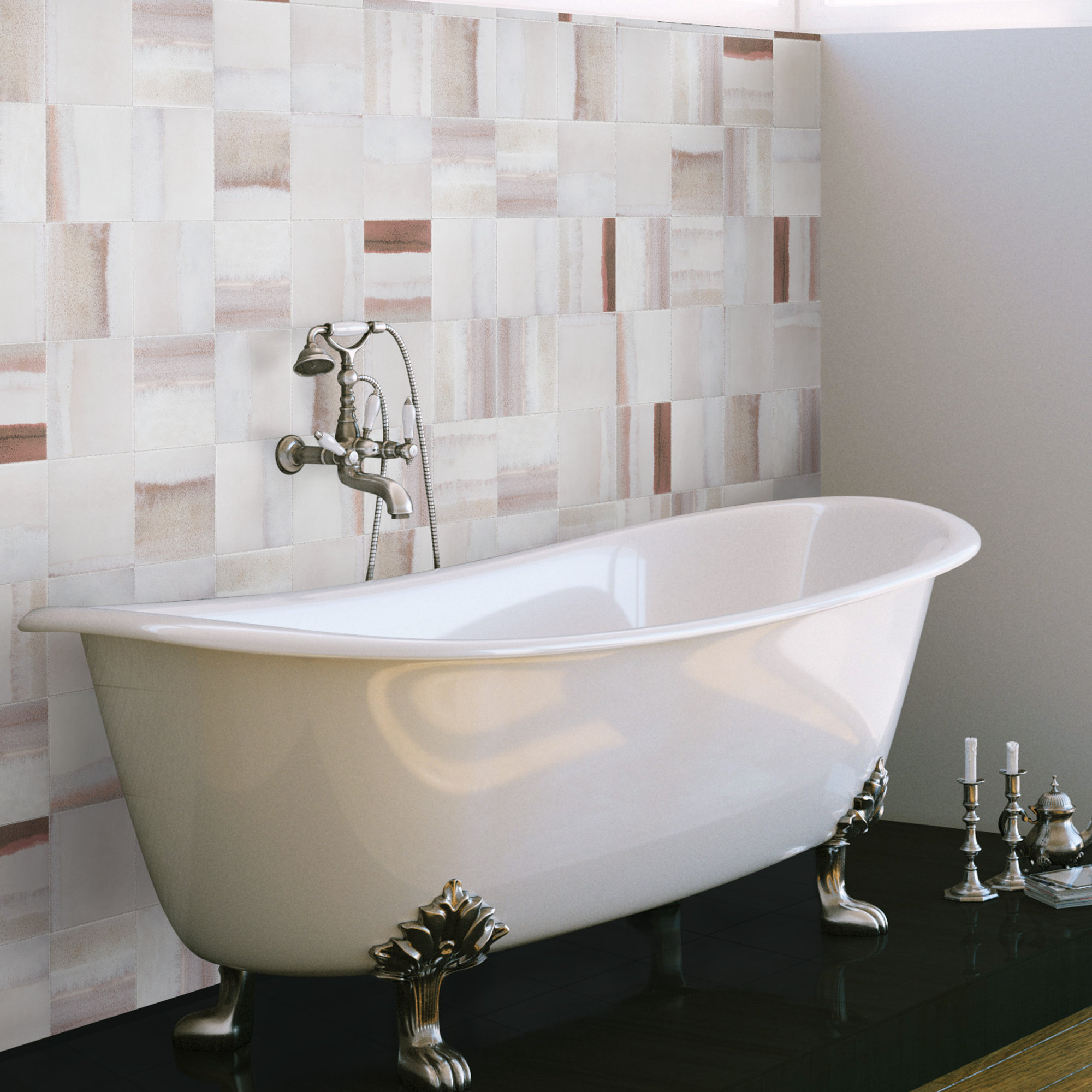 Matter Canvas 6" x 6" Porcelain Stone Look Floor and Wall Tile, Bone/Red