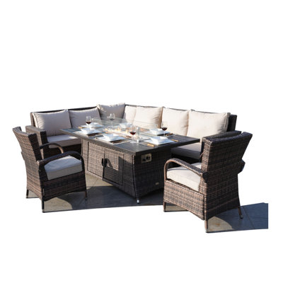 Ensemble de conversation en osier / rotin pour 8 personnes avec coussins Shakema