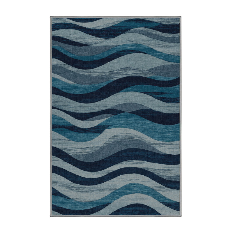  Tapis côtier lavable de luxe Ocean Waves, Rond 6 pi