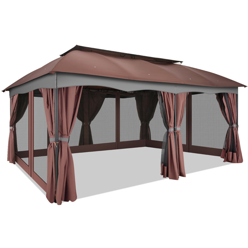 12x20 Outdoor Gazebo with Curtain and Nettings, Brown