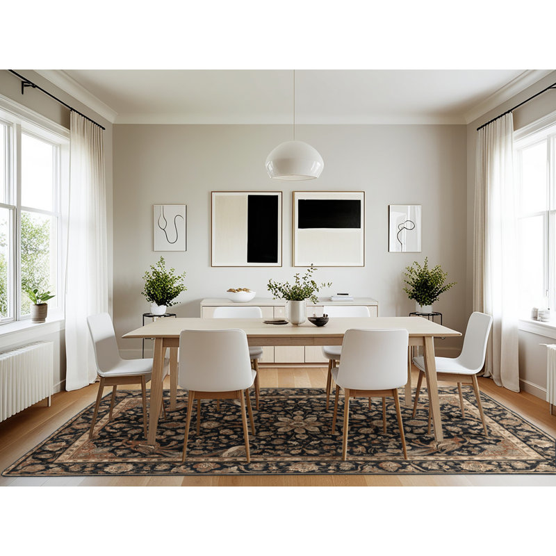 Machine Washable Persian Black Area Rug, Rectangle 7' x 10'