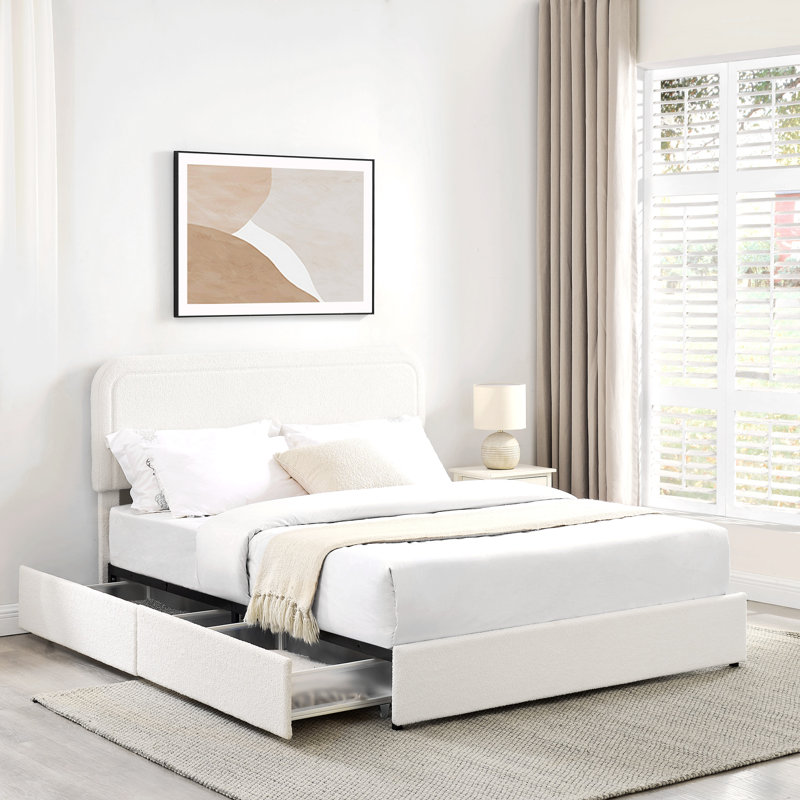 Criselle Bed Frame with Headboard Boucle Bed Frame with 4 Drawers Storage Bed Adjustable Headboard
