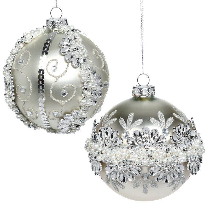 Fancy Pearled Diamond Ornament - 4 Inches  Set Of 6