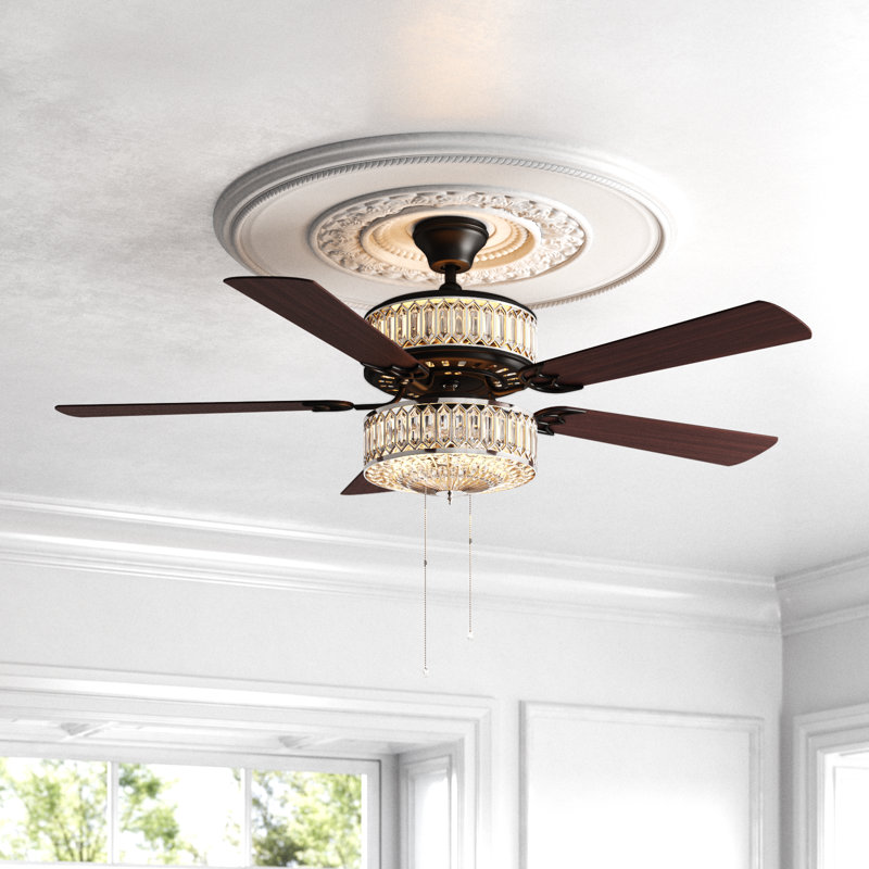 52'' Mahogany and Silver Crystal Chandelier Ceiling Fan