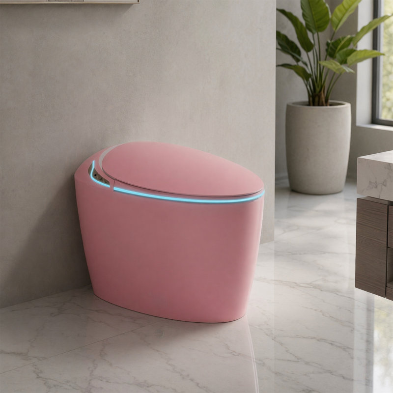 Pink Smart Toilet with Auto Open/Close & Foot Sensor, Heated Seat, Warm Wash & Dry