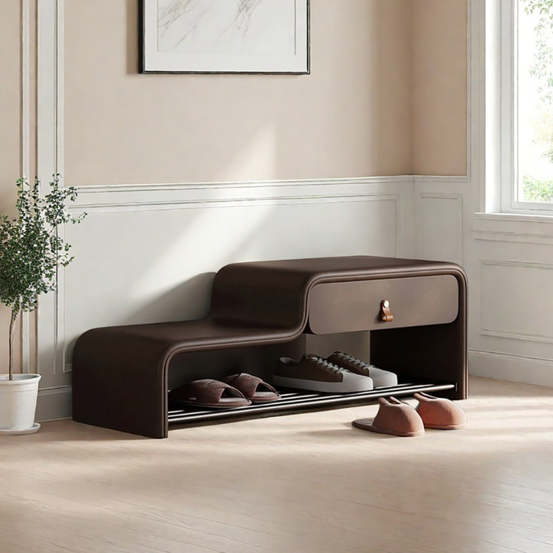 39.4in Leather Shoe Bench, Coffee