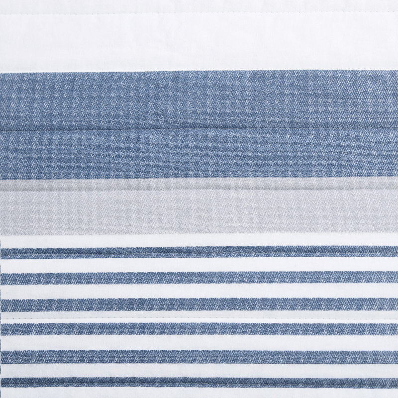 Fairwater Twin Blue Cotton Reversible Quilt Set