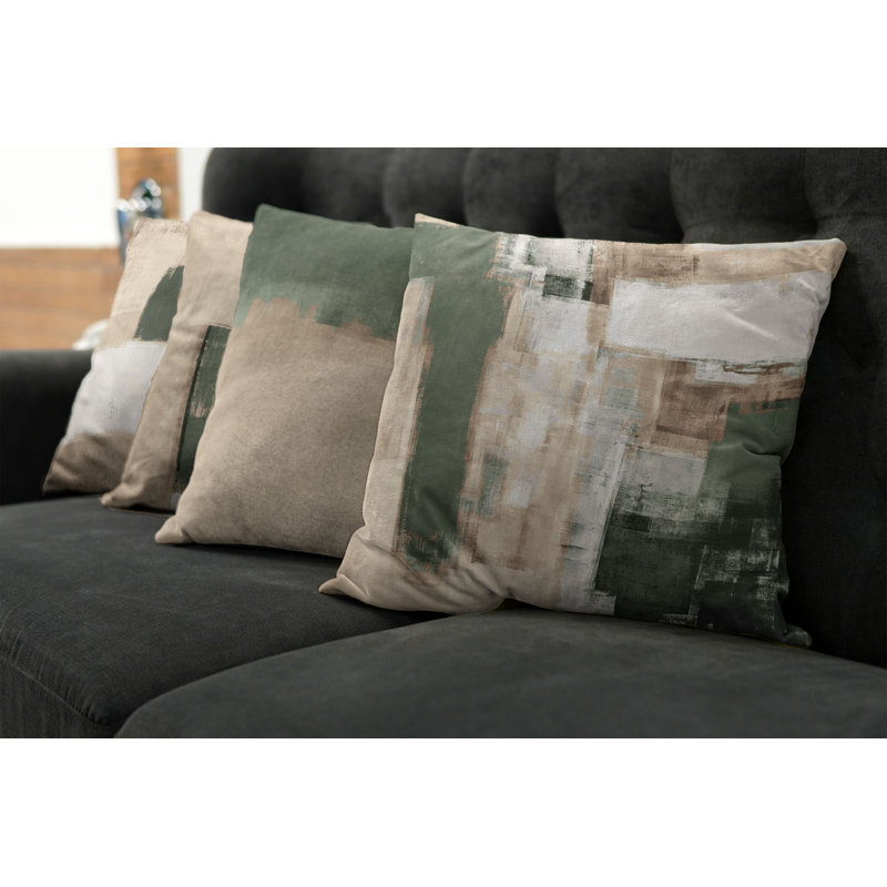 Evergreen and Beige Microfiber Square Euro Throw Pillow Cover Set