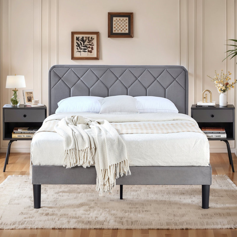 Ensemble de chambre avec lit plateforme 3 pièces Boncile, Double, Gris