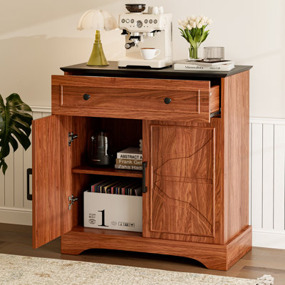Sideboard Buffet Cabinet With Storage, Modern Coffee Bar Cabinet With Drawers, Cabinets, Shelves And Mug Hooks, Fluted-Door Storage Cabinet For Kitchen, Dinning Room, Living Room, Walnut