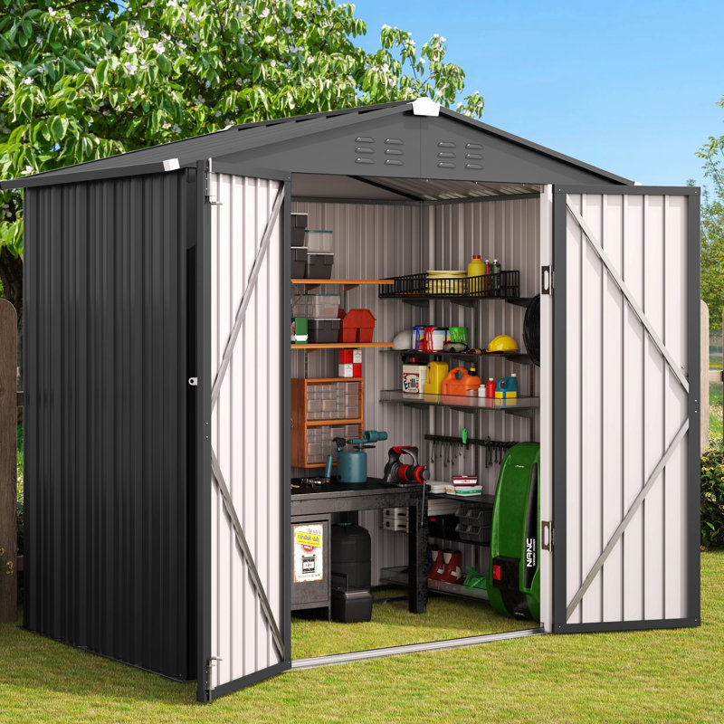  Remise de rangement extérieure en acier galvanisé l 6 pi x P 4 pi, Gris