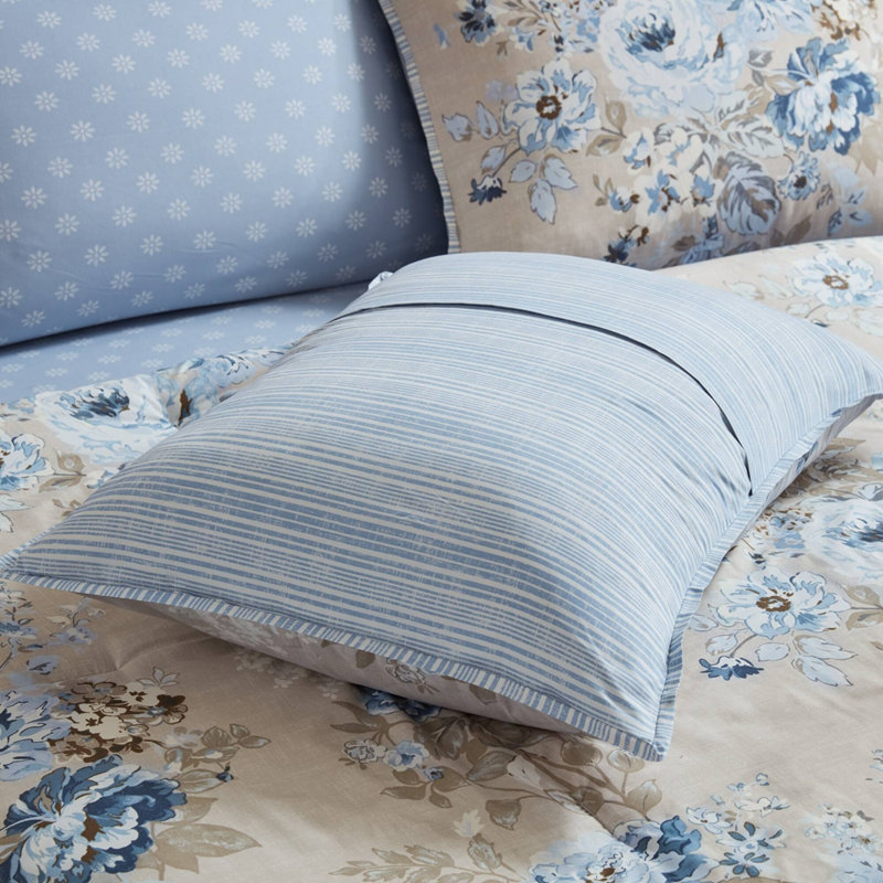 7-Piece Queen 7 Piece Vin -inspired Collection floral print,Beige/Blue, Queen Sheet Set with 6 Additional Pieces