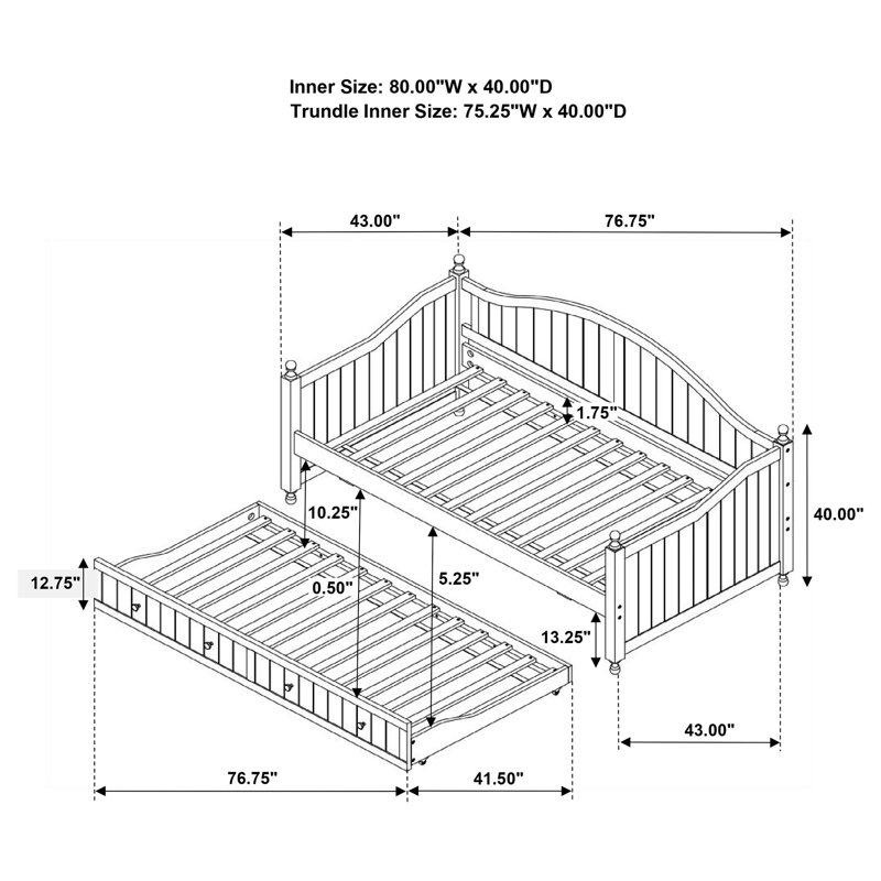 Lit de jour simple en bois avec couchette Linndale Ann