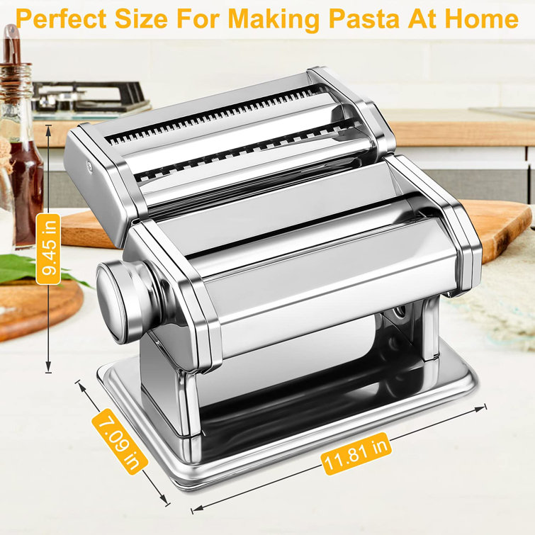 Stainless Steel Manual Pasta Machine Roller Machine & Adjustable Thickness Setting Manual Pasta Making Machine, Silver