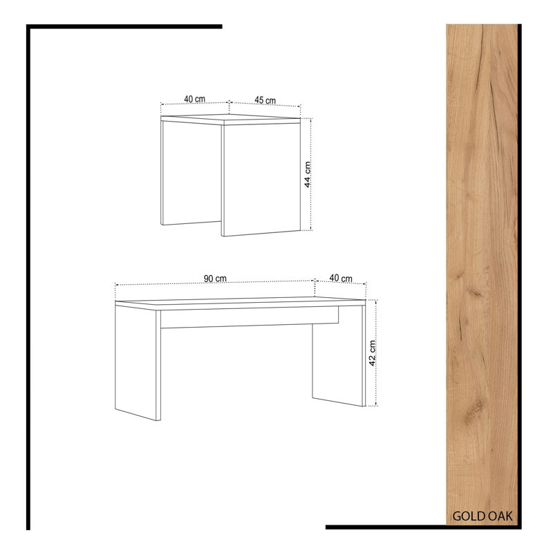 Modern Coffee Table (2 Pieces), Oak & White, 35.4 x 16.5 x 15.7 inches & 17.7 x 17.3 x 15.7 inches | 100% Melamine Coated Particle Board, Thickness: 0.7 inches | Scandinavian Design, Stylish & Functional for Living Room