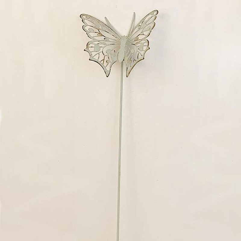 Piquet de jardin papillon en métal, Blanc cassé