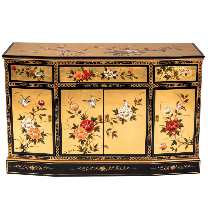 Gold Lacquer Slant Sideboard - Birds And Flowers
