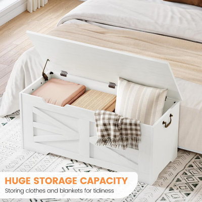 Banc de rangement de style champêtre avec couvercle, coffre à jouets en bois, coffre à couvertures
