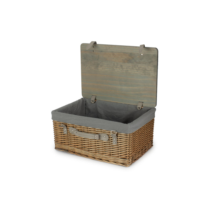 Wicker Lined Gift or Storage Hamper Basket with Lid, Antique Wash/Grey, 19cm H x 46cm W x 30cm D