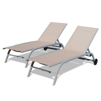 Chaises longues kaki - de 2. 5 positions réglables. Cadre en aluminium. Séchage rapide. Tracas - Positions d'assemblage. Tissu respirant. Pour patio, plage, terrasse, bord de piscine