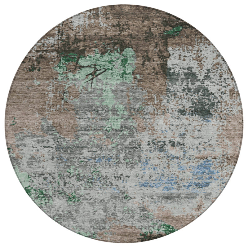 Machine Washable Indoor/Outdoor Xhevrie Taupe Rug, Round 8'
