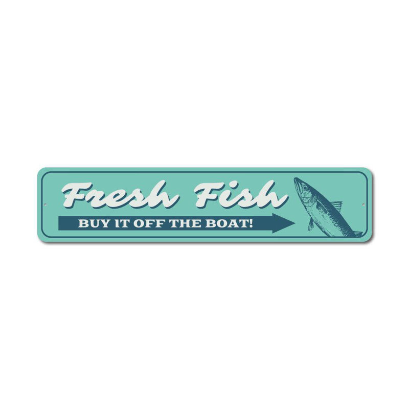 Plaque en aluminium «Fresh Fish», H 6 po x l 24 po x P 0,06 po