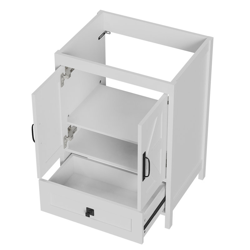 24 Inch Wood Bathroom Vanity Cabinet, White 2402, White, 33.5" H x 24" W x 18.1" D