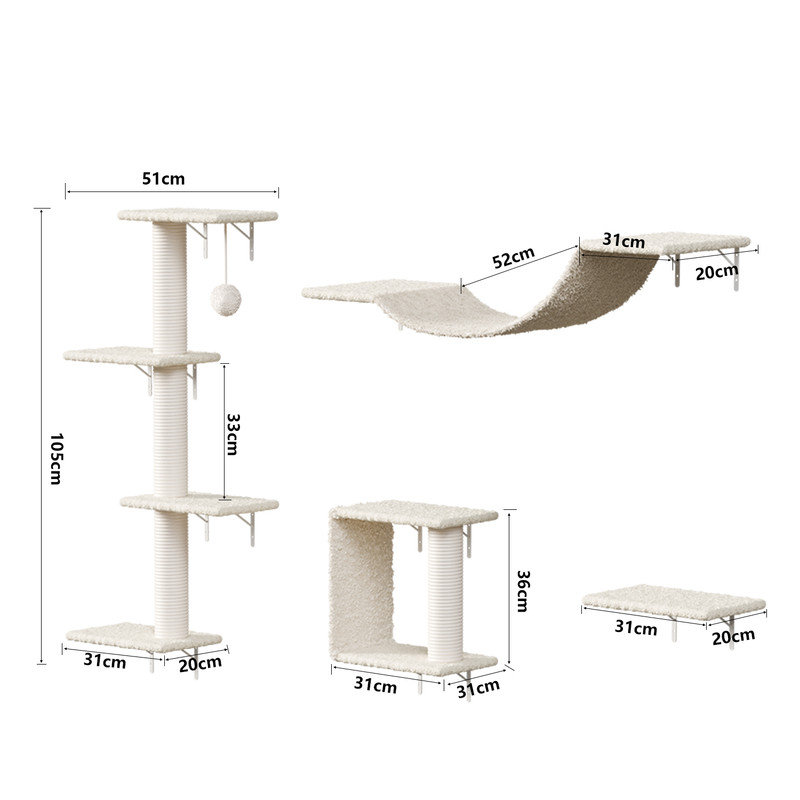 4-Piece Cat Wall Shelves Set with Scratching Post, DIY Wall Mounted Perches & Steps, Supports 22lbs for Space Saving