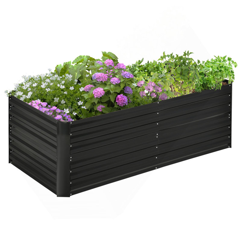 Outsunny Galvanized Raised Garden Bed Kit With Reinforcing Bars, Large And Tall Metal Planter Box For Vegetables, Flowers And Herbs, 6' X 3' X 2', Black