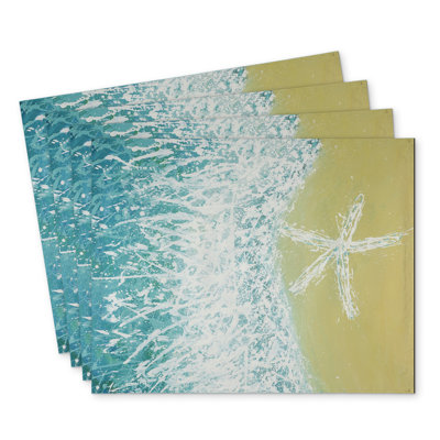 Polyester Andaluss Set of 4 - Right Side Seastar & Wave Decor