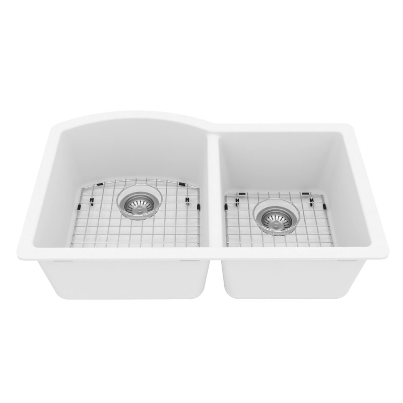 Ensemble d'évier de cuisine à double cuve 60/40 Karran Quartz 32 "X 21", Blanc